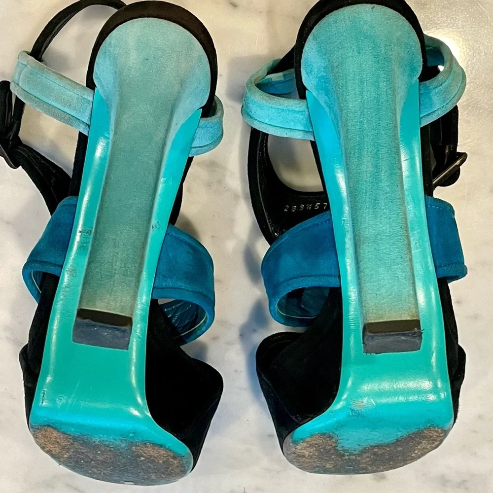 Gucci Vintage suede tricolor platform heels, buckles, sz 38, Fair - Picture 10 of 16